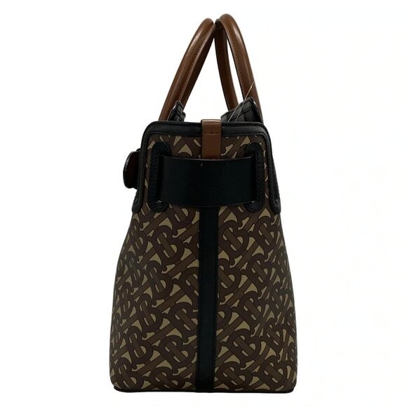 Auth BURBERRY LONDON ENGLAND Canvas Monogram Stripe Belt Tote Beige Dark Brown - Picture 4 of 16